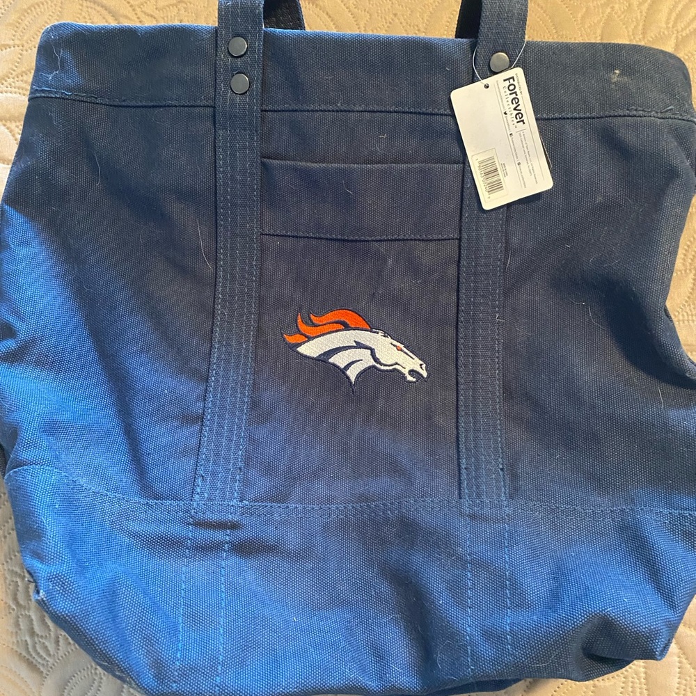Navy Blue Canvas Duffel Bag with Embroidered Denver Broncos Logo